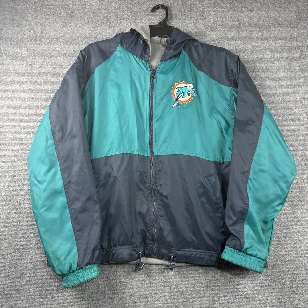 Miami Dolphins NFL Reversible Jacket Men’s L Embroidered Back Fleece Vintage